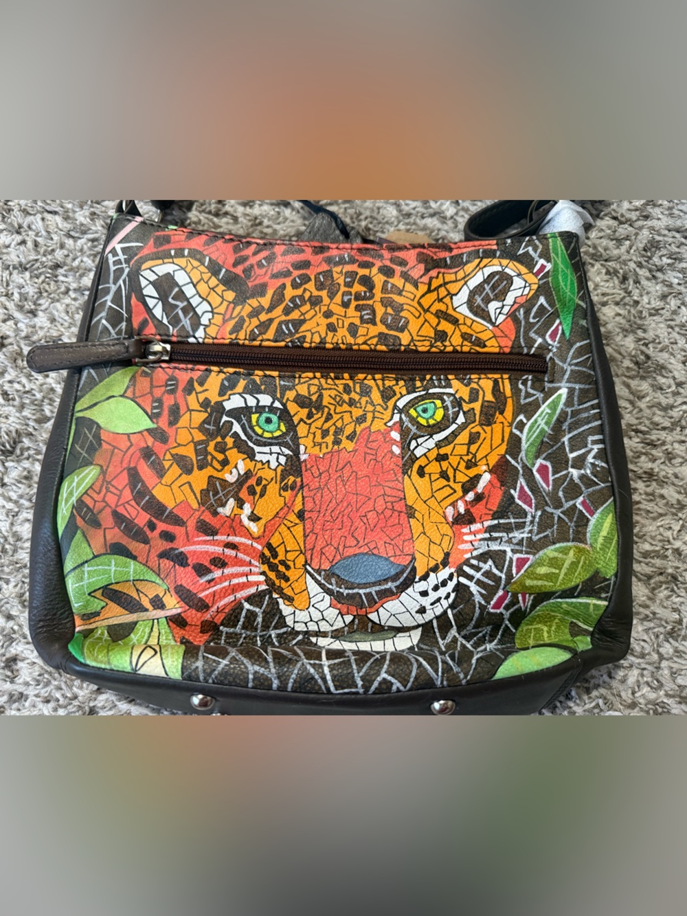 Sukriti Kolkata Hand Painted Leather Lion Jungle Theme - Picture 3 of 6